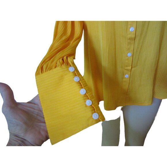 Free People Serena Silky Gold Yellow Button Down Stripe Shirt in Size XS - Picture 3 of 6